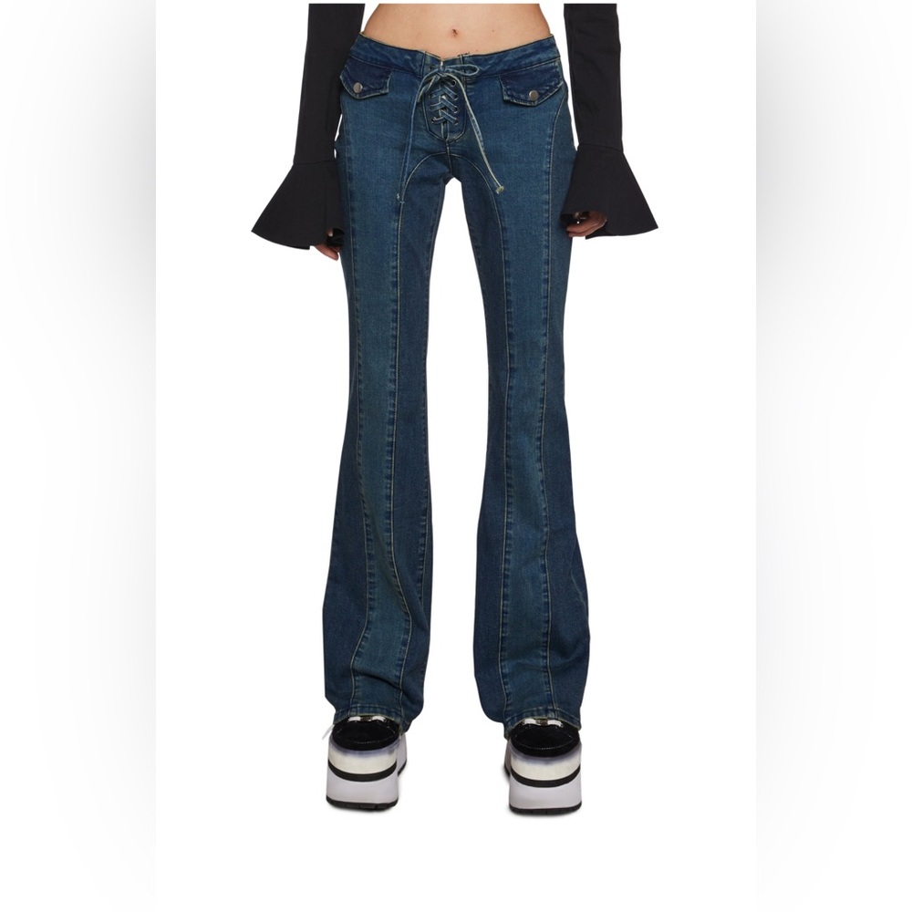 Doll Kill Blue Y2K Flared Jeans size XXS